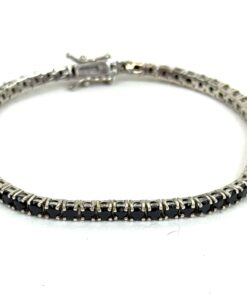 Black Spinel Natural Gemstone Birthstone 3mm .925 Tennis Bracelet 7.5″ 3