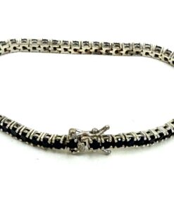Black Spinel Natural Gemstone Birthstone 3mm .925 Tennis Bracelet 7.5″ 8