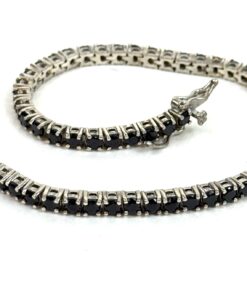 Black Spinel Natural Gemstone Birthstone 3mm .925 Tennis Bracelet 7.5″ 7