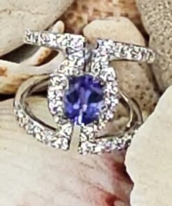 Natural White Zircon and Tanzanite and .925 Sterling Silver Cocktail Ring 9