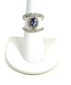 Natural White Zircon and Tanzanite and .925 Sterling Silver Cocktail Ring 4