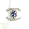 Natural White Zircon and Tanzanite and .925 Sterling Silver Cocktail Ring 8