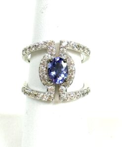 Natural White Zircon and Tanzanite and .925 Sterling Silver Cocktail Ring 8