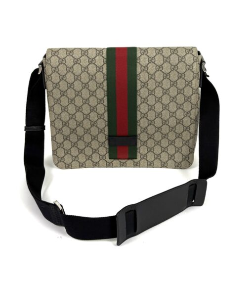 Gucci Supreme Monogram Web Flap Messenger Bag Black