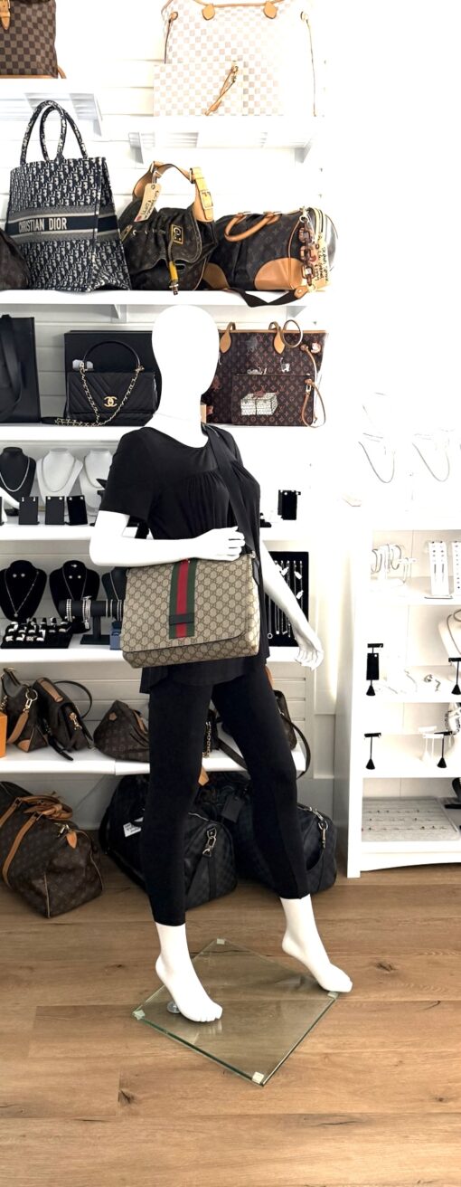 Gucci Supreme Monogram Web Flap Messenger Bag Black - Image 3