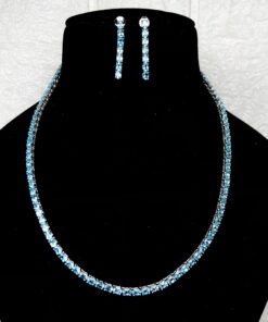 Blue Topaz Gemstone Sterling Silver .925 necklace and Earrings Set