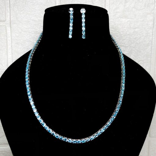 Blue Topaz Gemstone Sterling Silver .925 necklace and Earrings Set