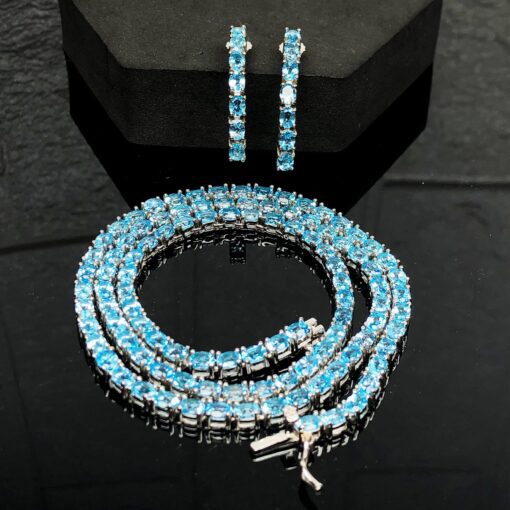 Blue Topaz Gemstone Sterling Silver .925 necklace and Earrings Set - Image 2