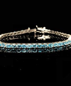 Blue Topaz Natural Gemstone Birthstone 3mm .925 Tennis Bracelet 7.5"