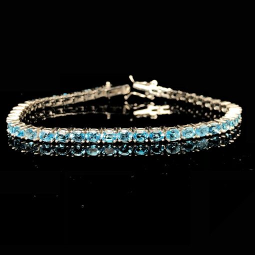 Blue Topaz Natural Gemstone Birthstone 3mm .925 Tennis Bracelet 7.5"