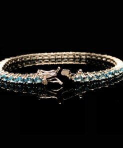 Alternative view of Blue Topaz Natural Gemstone Birthstone 3mm .925 Tennis Bracelet 7.5"