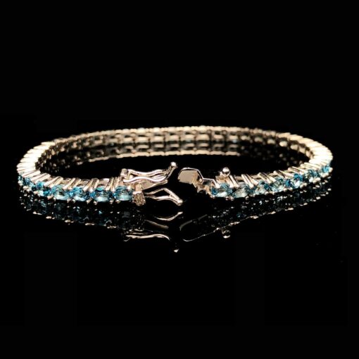 Blue Topaz Natural Gemstone Birthstone 3mm .925 Tennis Bracelet 7.5" - Image 2