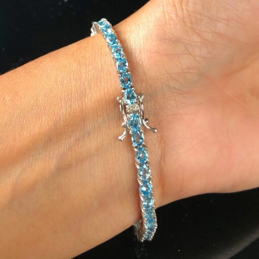 Blue Topaz Natural Gemstone Birthstone 3mm .925 Tennis Bracelet 7.5" - Image 3