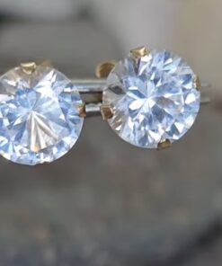 10K Yellow Gold 7MM Lab White Sapphire Studs 2 Carat
