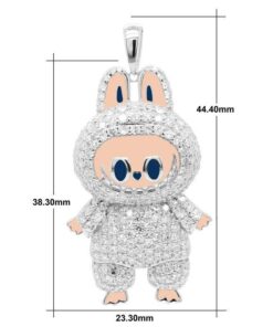 Labubu Daddy Bu .925 Sterling Silver Rhodium 18″ Necklace Blue Face 2.5 Carat Lab Diamonds 8