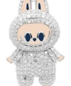 Labubu Daddy Bu .925 Sterling Silver Rhodium 18″ Necklace Peach Face 2.5 Carat Lab Diamonds 8