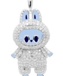 Labubu Daddy Bu .925 Sterling Silver Rhodium 18″ Necklace Blue Face 2.5 Carat Lab Diamonds 7