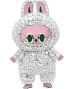 Labubu Daddy Bu .925 Sterling Silver Rhodium 18″ Necklace Pink Face 2.5 Carat Lab Diamonds 7
