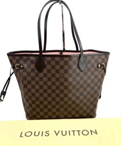 Louis Vuitton Ebene Neverfull MM Tote and Pouch Set with Rose Ballerine Interior 4