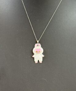 Labubu Daddy Bu .925 Sterling Silver Rhodium 18″ Necklace Pink Face 2.5 Carat Lab Diamonds 4