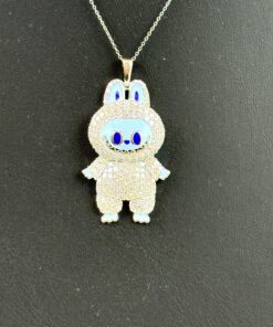 Labubu Daddy Bu .925 Sterling Silver Rhodium 18″ Necklace Blue Face 2.5 Carat Lab Diamonds 2