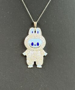 Labubu Daddy Bu .925 Sterling Silver Rhodium 18″ Necklace Blue Face 2.5 Carat Lab Diamonds 3