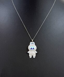 Labubu Daddy Bu .925 Sterling Silver Rhodium 18″ Necklace Blue Face 2.5 Carat Lab Diamonds 4