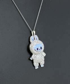 Labubu Daddy Bu .925 Sterling Silver Rhodium 18″ Necklace Blue Face 2.5 Carat Lab Diamonds 5