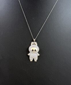 Labubu Daddy Bu .925 Sterling Silver Rhodium 18″ Necklace Peach Face 2.5 Carat Lab Diamonds 3