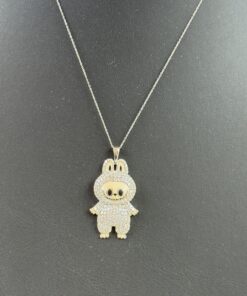Labubu Daddy Bu .925 Sterling Silver Rhodium 18″ Necklace Peach Face 2.5 Carat Lab Diamonds 4