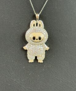 Labubu Daddy Bu .925 Sterling Silver Rhodium 18″ Necklace Peach Face 2.5 Carat Lab Diamonds 2