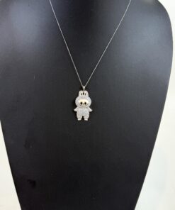 Labubu Daddy Bu .925 Sterling Silver Rhodium 18″ Necklace Peach Face 2.5 Carat Lab Diamonds 5