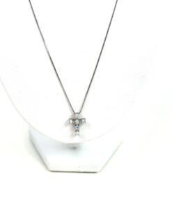 Natural Sapphire Opal Cross .02 Natural Diamond Pendant Necklace 10k White gold 18″ 2