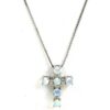 Natural Sapphire Opal Cross .02 Natural Diamond Pendant Necklace 10k White gold 18″ 4