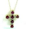 Natural Ruby Cross .02 Natural Diamond Pendant Necklace 10K Yellow Gold 18″ 1