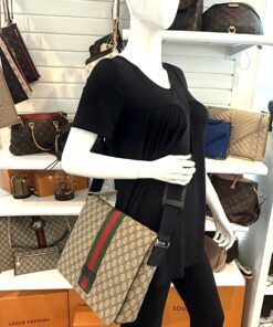 Gucci Supreme Monogram Web Flap Messenger Bag Black 2