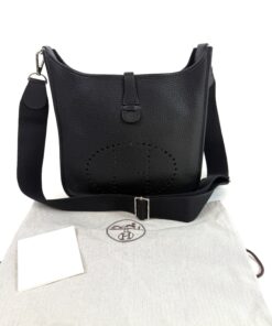 Hermes Evelyne PM Black Clemence Pebbled Leather with Silver Hardware 3
