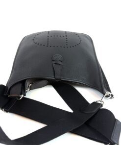 Hermes Evelyne PM Black Clemence Pebbled Leather with Silver Hardware 21