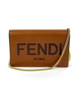 Fendi Roma Caramel Brown Leather Roma WOC with Gold Crossbody Chain 13
