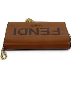 Fendi Roma Caramel Brown Leather Roma WOC with Gold Crossbody Chain 6