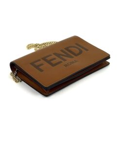 Fendi Roma Caramel Brown Leather Roma WOC with Gold Crossbody Chain 10