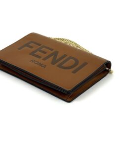 Fendi Roma Caramel Brown Leather Roma WOC with Gold Crossbody Chain 9