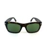 Front view showing the squared frame and green lenses