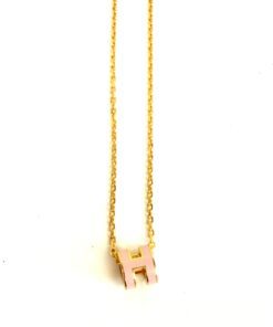 Hermes H Pop Necklace Light Pink Yellow Gold 7