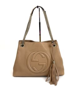 Gucci Pebbled Calfskin Medium Soho Chain Shoulder Bag Beige 18