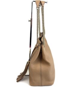 Gucci Pebbled Calfskin Medium Soho Chain Shoulder Bag Beige 4