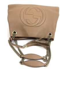 Gucci Pebbled Calfskin Medium Soho Chain Shoulder Bag Beige 7