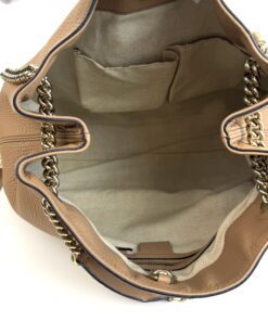 Gucci Pebbled Calfskin Medium Soho Chain Shoulder Bag Beige 14