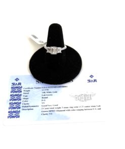 2 Carat 3 Stone Emerald Cut Lab Diamond Engagement Ring in 14K White Gold 14