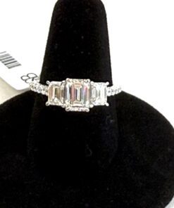 2 Carat 3 Stone Emerald Cut Lab Diamond Engagement Ring in 14K White Gold 10